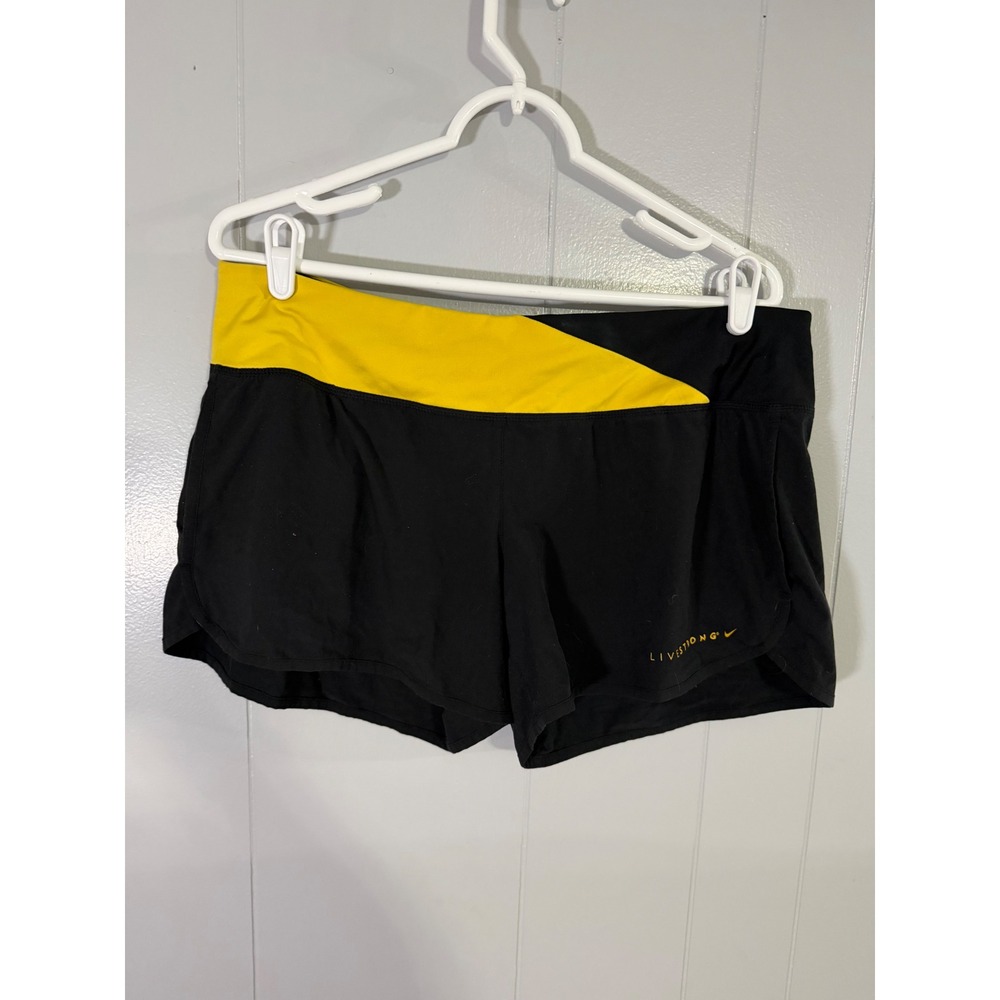 Nike Livestrong Running Shorts Womens Large Black Yellow Dri-FIT Athletic